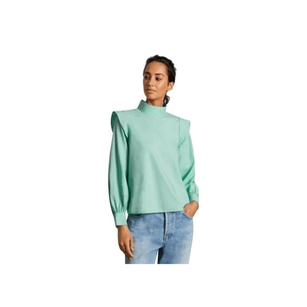 Everlane the Wing-shoulder Mock Neck Top~Size 4~Green Jade Long Sleeve NWT L6 03